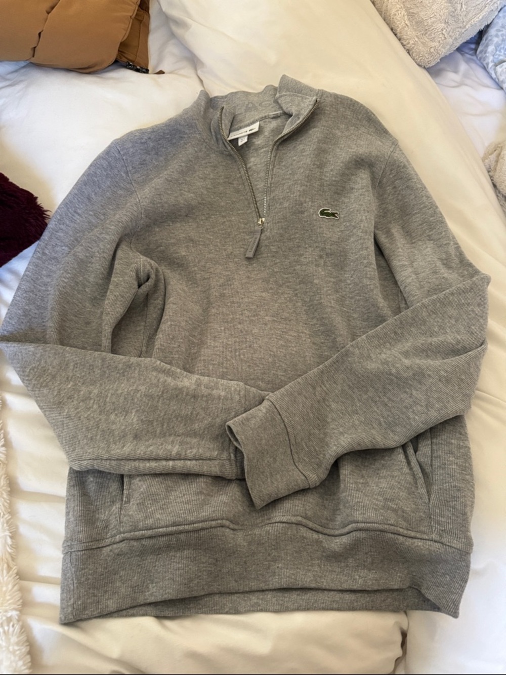 Lacoste Men's Light Gray Half-Zip Pullover Sweatshirt